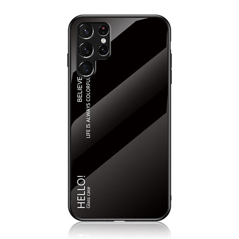 Coque Rebord Contour Silicone et Vitre Miroir Housse Etui Degrade Arc en Ciel M02 pour Samsung Galaxy S22 Ultra 5G Noir