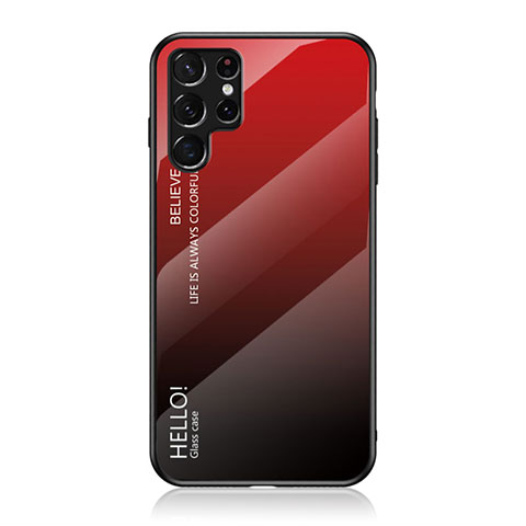 Coque Rebord Contour Silicone et Vitre Miroir Housse Etui Degrade Arc en Ciel M02 pour Samsung Galaxy S22 Ultra 5G Rouge