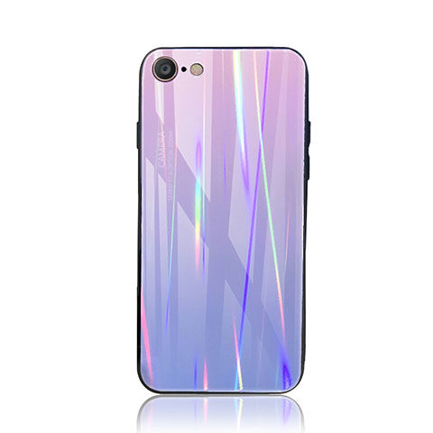 Coque Rebord Contour Silicone et Vitre Miroir Housse Etui Degrade Arc en Ciel pour Apple iPhone 8 Violet