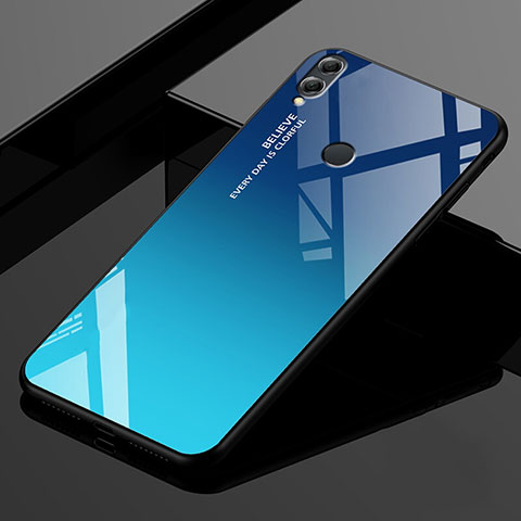 Coque Rebord Contour Silicone et Vitre Miroir Housse Etui Degrade Arc en Ciel pour Huawei Enjoy Max Bleu