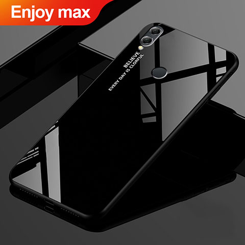 Coque Rebord Contour Silicone et Vitre Miroir Housse Etui Degrade Arc en Ciel pour Huawei Enjoy Max Noir