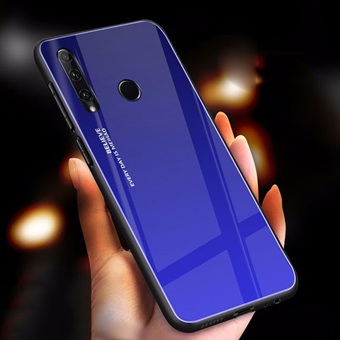 Coque Rebord Contour Silicone et Vitre Miroir Housse Etui Degrade Arc en Ciel pour Huawei Honor 20E Bleu