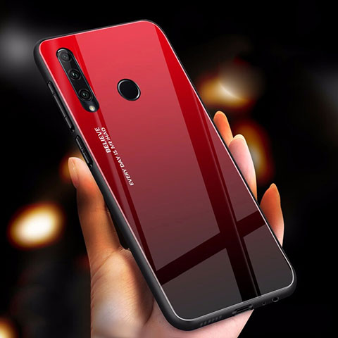 Coque Rebord Contour Silicone et Vitre Miroir Housse Etui Degrade Arc en Ciel pour Huawei Honor 20i Rouge