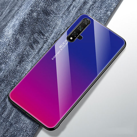 Coque Rebord Contour Silicone et Vitre Miroir Housse Etui Degrade Arc en Ciel pour Huawei Honor 20S Violet