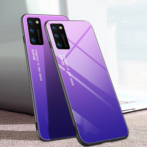 Coque Rebord Contour Silicone et Vitre Miroir Housse Etui Degrade Arc en Ciel pour Huawei Honor V30 5G Violet