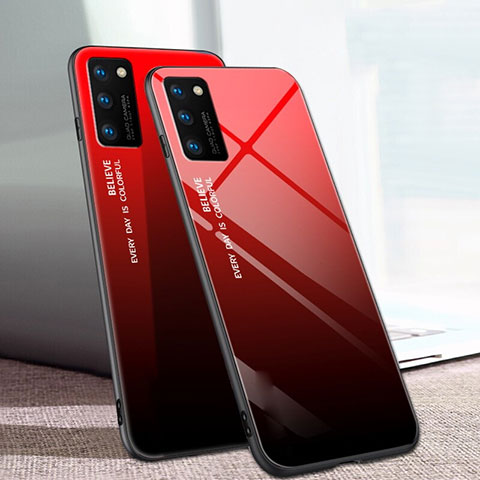 Coque Rebord Contour Silicone et Vitre Miroir Housse Etui Degrade Arc en Ciel pour Huawei Honor View 30 Pro 5G Rouge