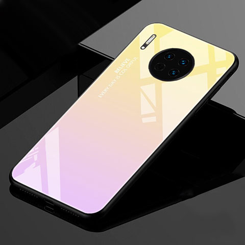 Coque Rebord Contour Silicone et Vitre Miroir Housse Etui Degrade Arc en Ciel pour Huawei Mate 30 Or