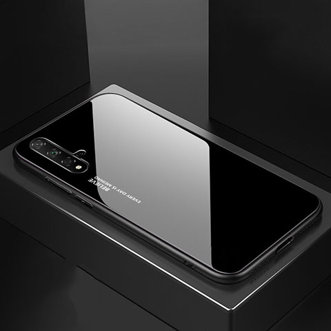 Coque Rebord Contour Silicone et Vitre Miroir Housse Etui Degrade Arc en Ciel pour Huawei Nova 5 Pro Noir