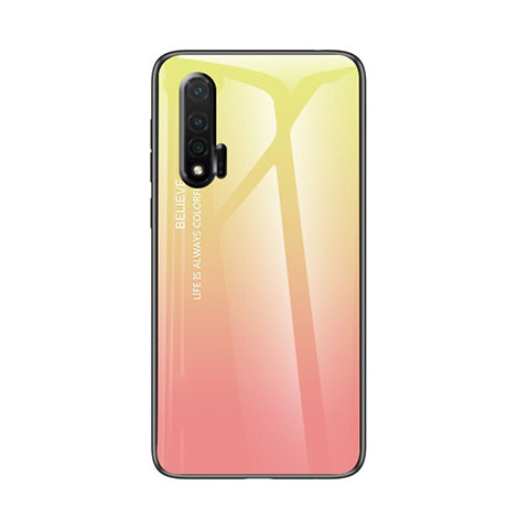 Coque Rebord Contour Silicone et Vitre Miroir Housse Etui Degrade Arc en Ciel pour Huawei Nova 6 5G Jaune