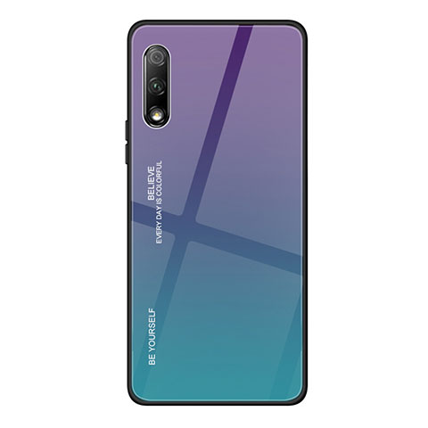 Coque Rebord Contour Silicone et Vitre Miroir Housse Etui Degrade Arc en Ciel pour Huawei P Smart Z (2019) Violet