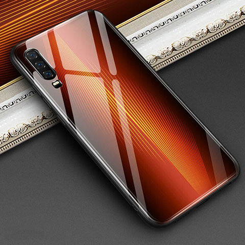 Coque Rebord Contour Silicone et Vitre Miroir Housse Etui Degrade Arc en Ciel pour Huawei P30 Orange