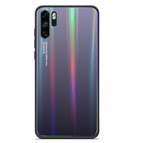 Coque Rebord Contour Silicone et Vitre Miroir Housse Etui Degrade Arc en Ciel pour Huawei P30 Pro Gris