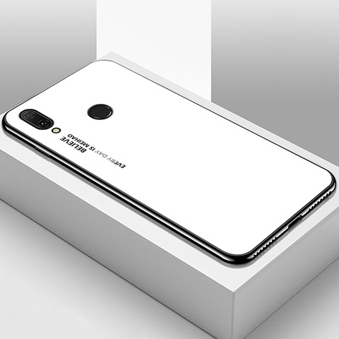 Coque Rebord Contour Silicone et Vitre Miroir Housse Etui Degrade Arc en Ciel pour Huawei Y9 (2019) Blanc