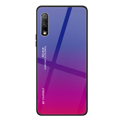 Coque Rebord Contour Silicone et Vitre Miroir Housse Etui Degrade Arc en Ciel pour Huawei Y9 Prime (2019) Rose Rouge