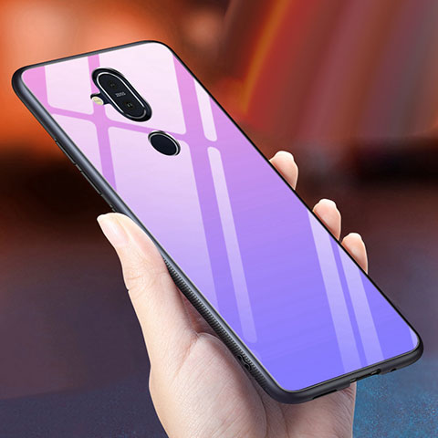 Coque Rebord Contour Silicone et Vitre Miroir Housse Etui Degrade Arc en Ciel pour Nokia X7 Violet