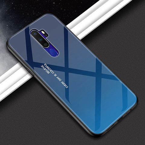 Coque Rebord Contour Silicone et Vitre Miroir Housse Etui Degrade Arc en Ciel pour Oppo A5 (2020) Bleu