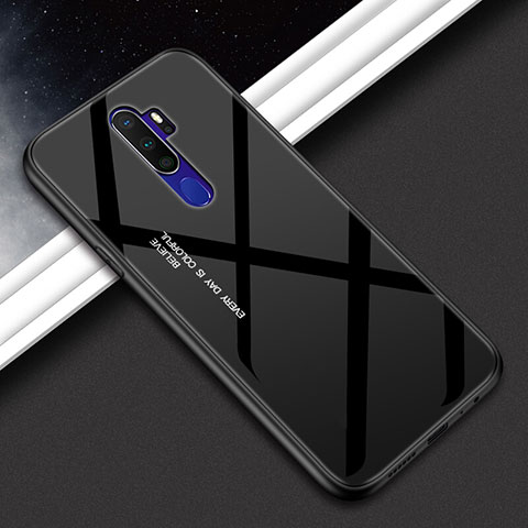 Coque Rebord Contour Silicone et Vitre Miroir Housse Etui Degrade Arc en Ciel pour Oppo A5 (2020) Noir