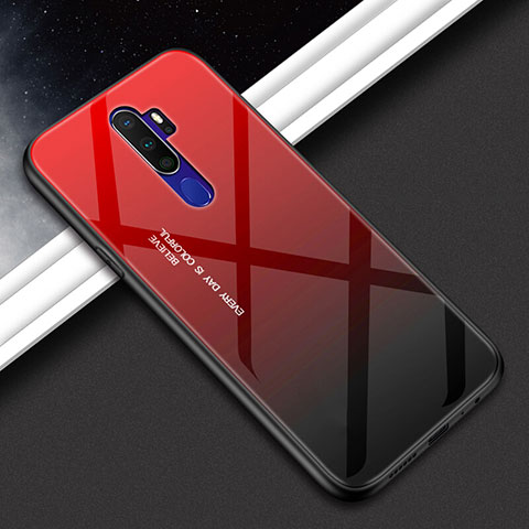 Coque Rebord Contour Silicone et Vitre Miroir Housse Etui Degrade Arc en Ciel pour Oppo A5 (2020) Rouge