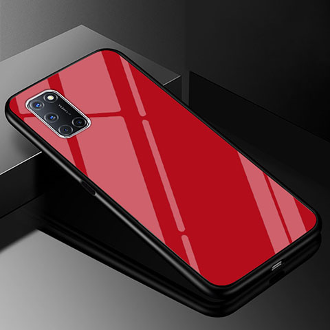 Coque Rebord Contour Silicone et Vitre Miroir Housse Etui Degrade Arc en Ciel pour Oppo A52 Rouge