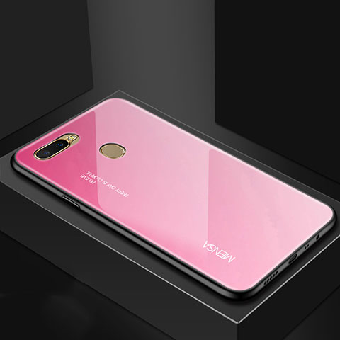 Coque Rebord Contour Silicone et Vitre Miroir Housse Etui Degrade Arc en Ciel pour Oppo A7 Or Rose