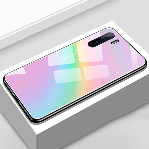 Coque Rebord Contour Silicone et Vitre Miroir Housse Etui Degrade Arc en Ciel pour Oppo A91 Colorful