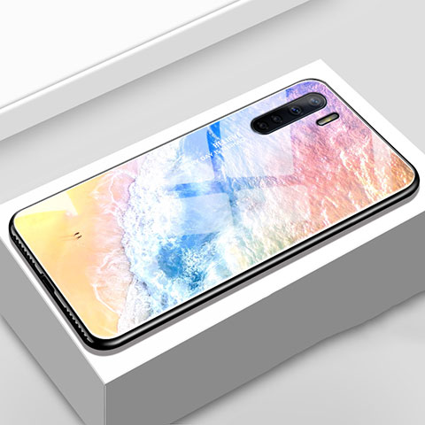 Coque Rebord Contour Silicone et Vitre Miroir Housse Etui Degrade Arc en Ciel pour Oppo A91 Orange