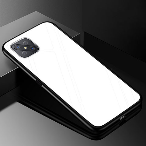 Coque Rebord Contour Silicone et Vitre Miroir Housse Etui Degrade Arc en Ciel pour Oppo A92s 5G Blanc