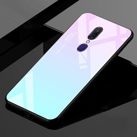 Coque Rebord Contour Silicone et Vitre Miroir Housse Etui Degrade Arc en Ciel pour Oppo A9X Cyan