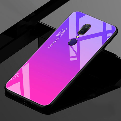 Coque Rebord Contour Silicone et Vitre Miroir Housse Etui Degrade Arc en Ciel pour Oppo A9X Violet