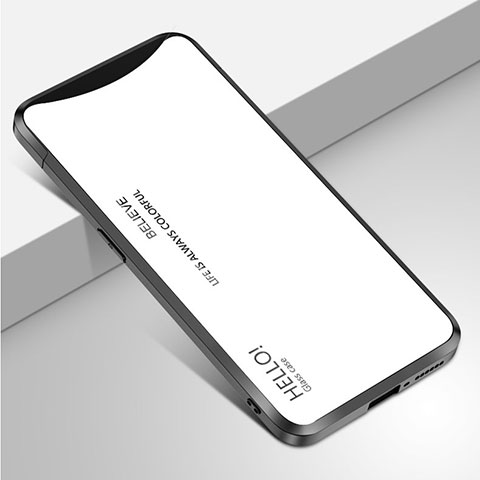 Coque Rebord Contour Silicone et Vitre Miroir Housse Etui Degrade Arc en Ciel pour Oppo Find X Blanc