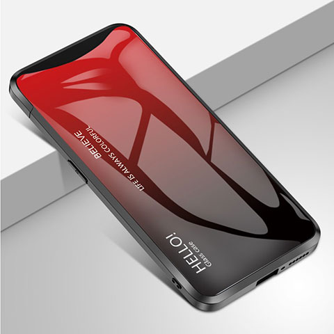 Coque Rebord Contour Silicone et Vitre Miroir Housse Etui Degrade Arc en Ciel pour Oppo Find X Rouge