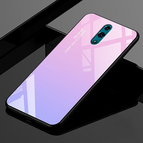 Coque Rebord Contour Silicone et Vitre Miroir Housse Etui Degrade Arc en Ciel pour Oppo K3 Rose