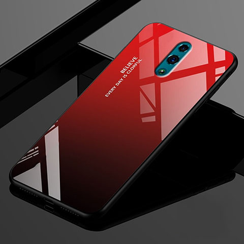 Coque Rebord Contour Silicone et Vitre Miroir Housse Etui Degrade Arc en Ciel pour Oppo K3 Rouge