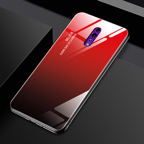 Coque Rebord Contour Silicone et Vitre Miroir Housse Etui Degrade Arc en Ciel pour Oppo Reno Z Rouge