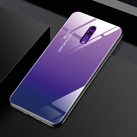 Coque Rebord Contour Silicone et Vitre Miroir Housse Etui Degrade Arc en Ciel pour Oppo Reno Z Violet