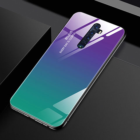 Coque Rebord Contour Silicone et Vitre Miroir Housse Etui Degrade Arc en Ciel pour Oppo Reno2 Violet