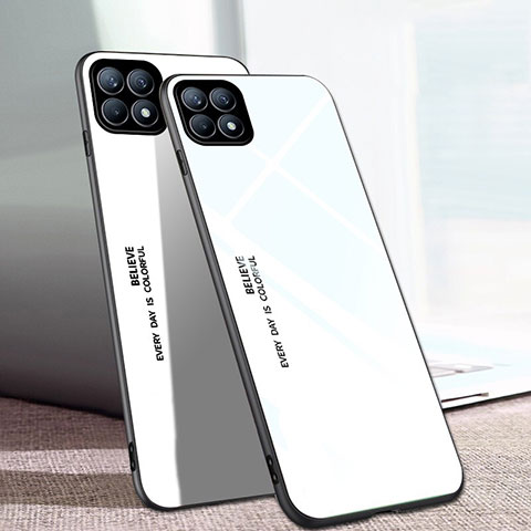 Coque Rebord Contour Silicone et Vitre Miroir Housse Etui Degrade Arc en Ciel pour Oppo Reno4 SE 5G Blanc