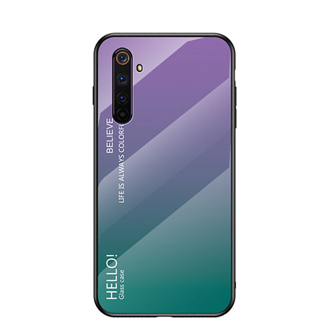 Coque Rebord Contour Silicone et Vitre Miroir Housse Etui Degrade Arc en Ciel pour Realme 6 Vert