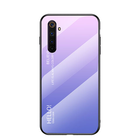 Coque Rebord Contour Silicone et Vitre Miroir Housse Etui Degrade Arc en Ciel pour Realme 6 Violet