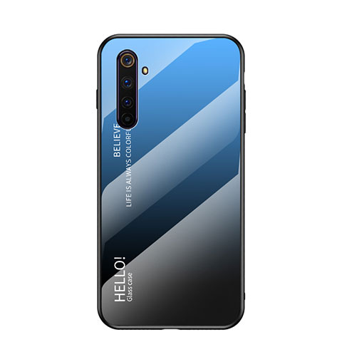 Coque Rebord Contour Silicone et Vitre Miroir Housse Etui Degrade Arc en Ciel pour Realme 6s Bleu