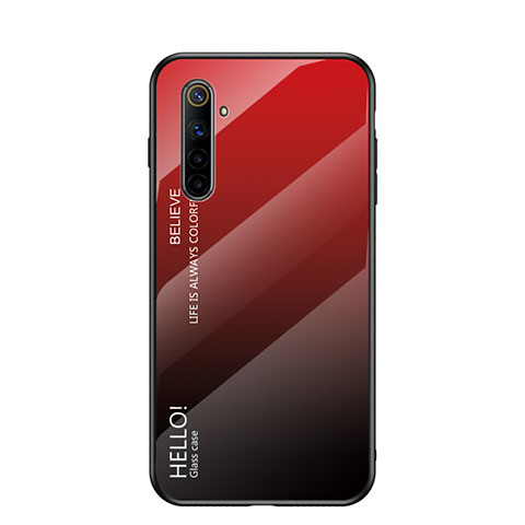 Coque Rebord Contour Silicone et Vitre Miroir Housse Etui Degrade Arc en Ciel pour Realme 6s Rouge