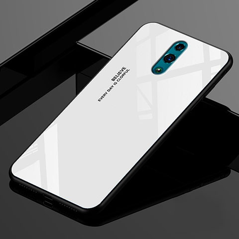 Coque Rebord Contour Silicone et Vitre Miroir Housse Etui Degrade Arc en Ciel pour Realme X Blanc