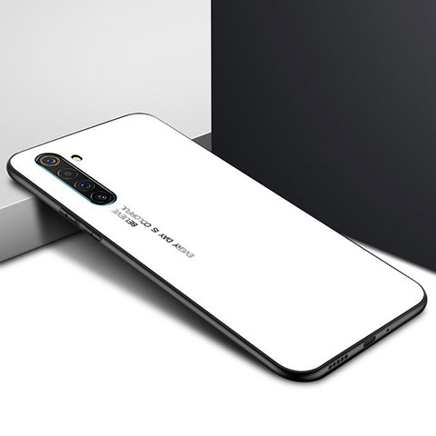 Coque Rebord Contour Silicone et Vitre Miroir Housse Etui Degrade Arc en Ciel pour Realme X50 Pro 5G Blanc