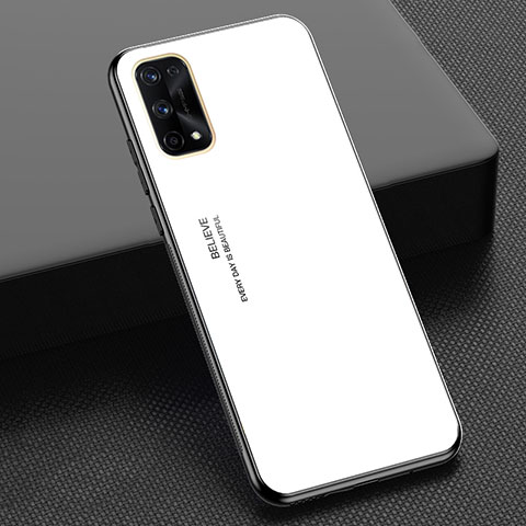 Coque Rebord Contour Silicone et Vitre Miroir Housse Etui Degrade Arc en Ciel pour Realme X7 5G Blanc