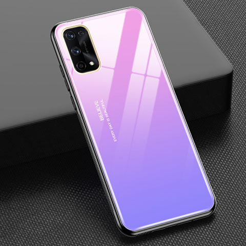 Coque Rebord Contour Silicone et Vitre Miroir Housse Etui Degrade Arc en Ciel pour Realme X7 5G Violet Clair