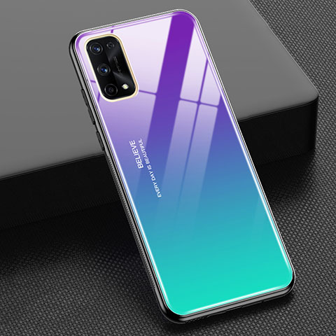 Coque Rebord Contour Silicone et Vitre Miroir Housse Etui Degrade Arc en Ciel pour Realme X7 Pro 5G Violet