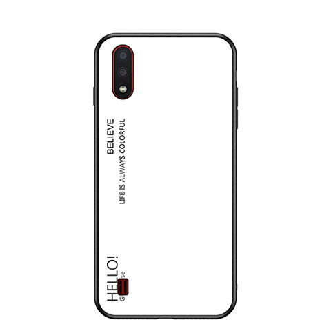 Coque Rebord Contour Silicone et Vitre Miroir Housse Etui Degrade Arc en Ciel pour Samsung Galaxy A01 SM-A015 Blanc