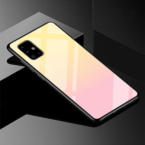 Coque Rebord Contour Silicone et Vitre Miroir Housse Etui Degrade Arc en Ciel pour Samsung Galaxy A51 5G Jaune