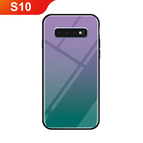 Coque Rebord Contour Silicone et Vitre Miroir Housse Etui Degrade Arc en Ciel pour Samsung Galaxy S10 5G Vert