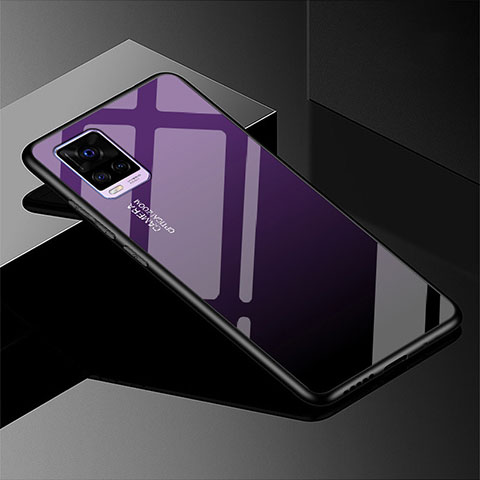 Coque Rebord Contour Silicone et Vitre Miroir Housse Etui Degrade Arc en Ciel pour Vivo V20 Pro 5G Violet